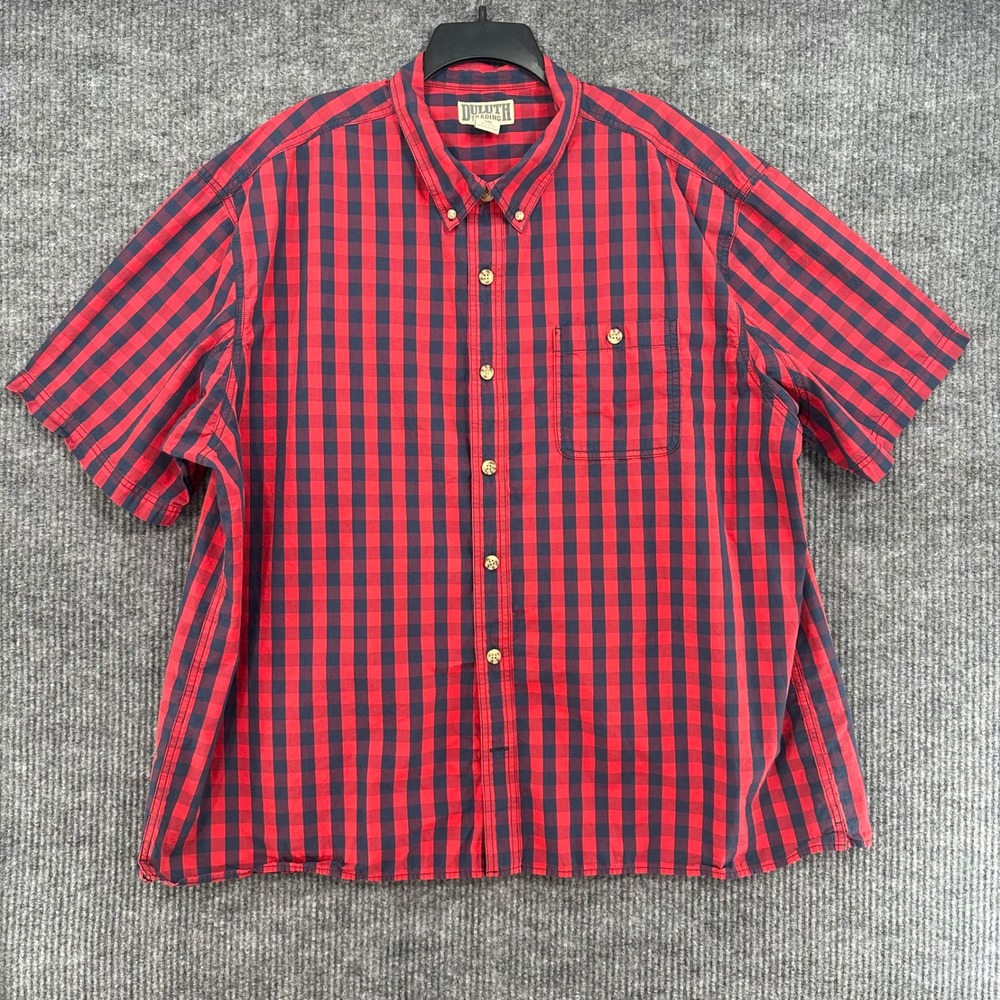 Duluth Trading Co Button Down Shirt Mens 3XL Red Navy Plaid Short Sleeve XLNT